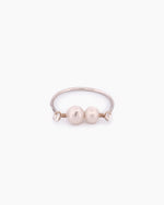 Load image into Gallery viewer, Two tone Silver and Gold ring with two pearls. A handmade minimal refined design with inspired by medieval adornment 

