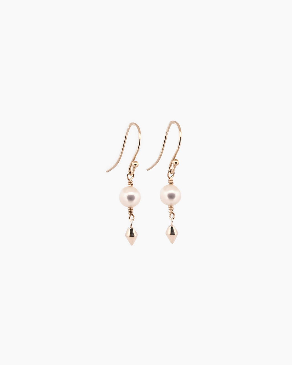 Handcrafted 9kt gold and freshwater pearl drop earrings with gold spire detail, medieval-inspired fine jewellery made in Sydney Australia