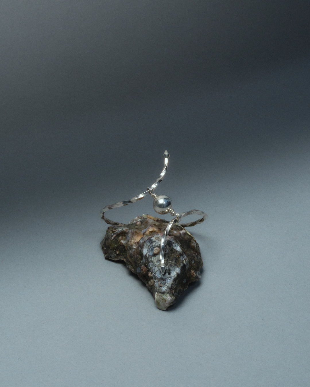 Silver Bracelet sitting on an oyster