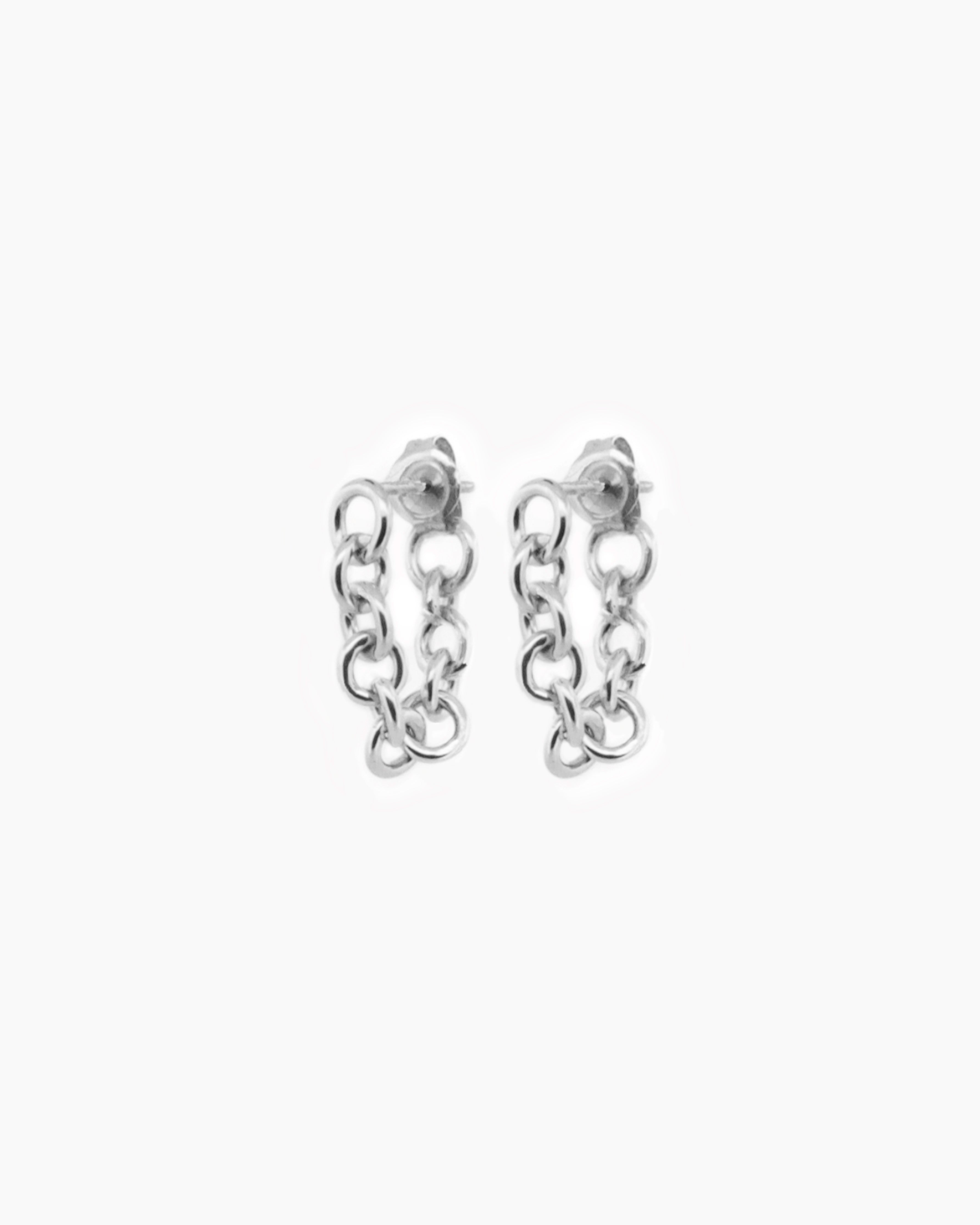 Handmade sterling silver chain hoop earrings with individually soldered links, bold statement hoops made in Sydney Australia