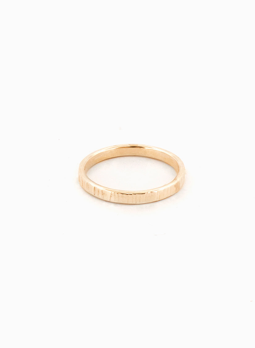 Handcrafted 9kt yellow gold hammer-textured band ring, light-reflecting fine gold ring made in Sydney Australia