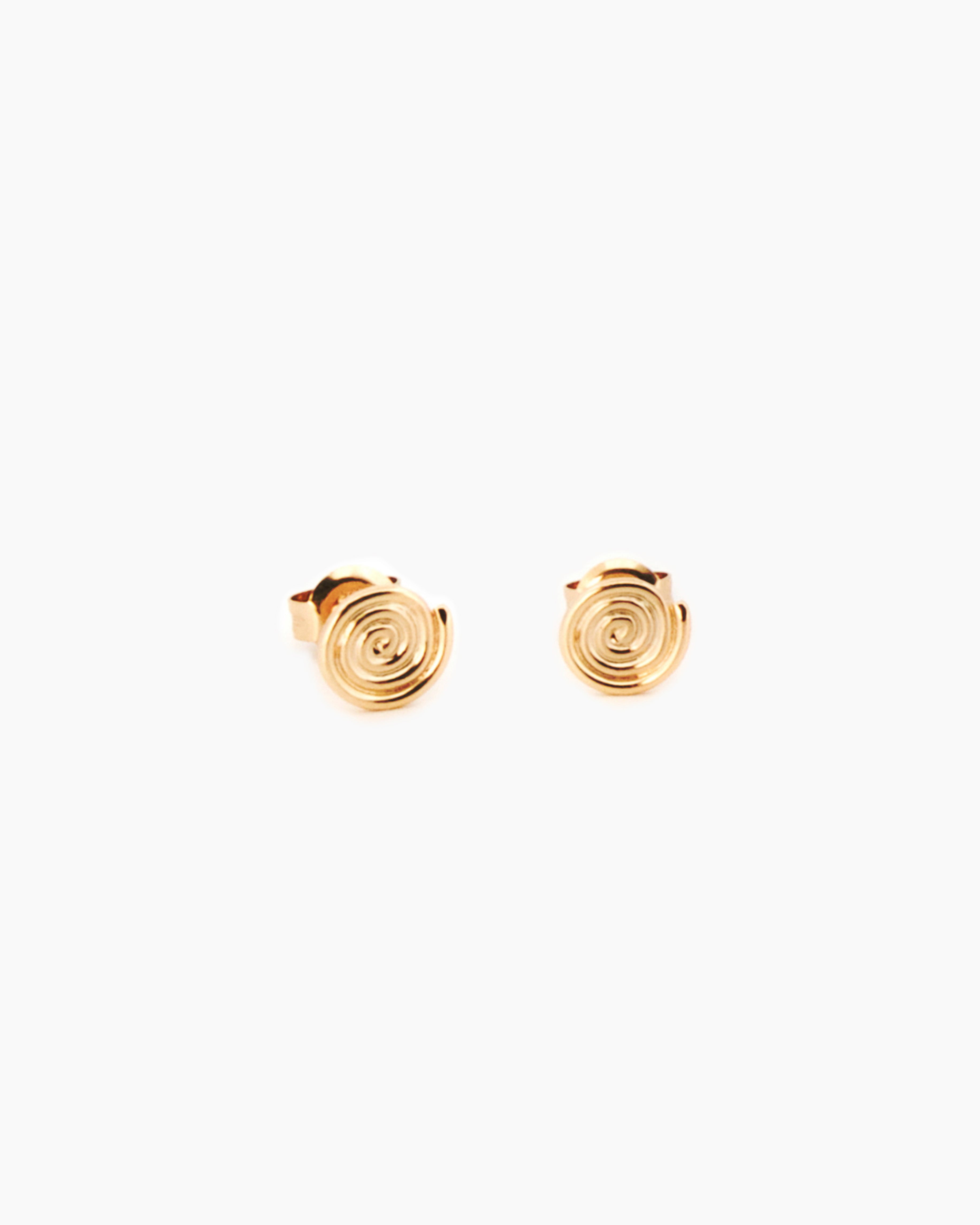 Handmade 9kt gold sun stud earrings with hand-spun wire spiral face, fine gold earrings made in Sydney Australia