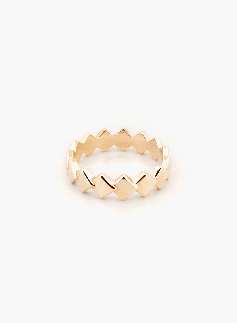 Handcrafted 9kt yellow gold flat-faced tile ring inspired by Roman mosaic tessellation, fine gold ring made in Sydney Australia
